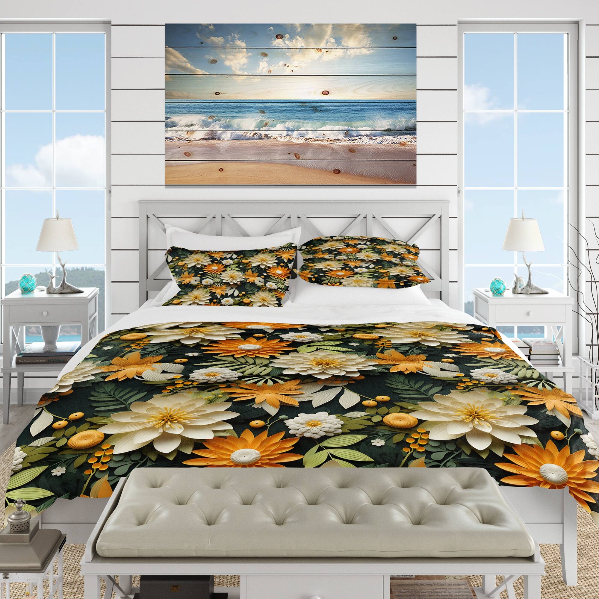 Designart "Mango Bloom Tropical Pattern III" Orange Floral Bedding